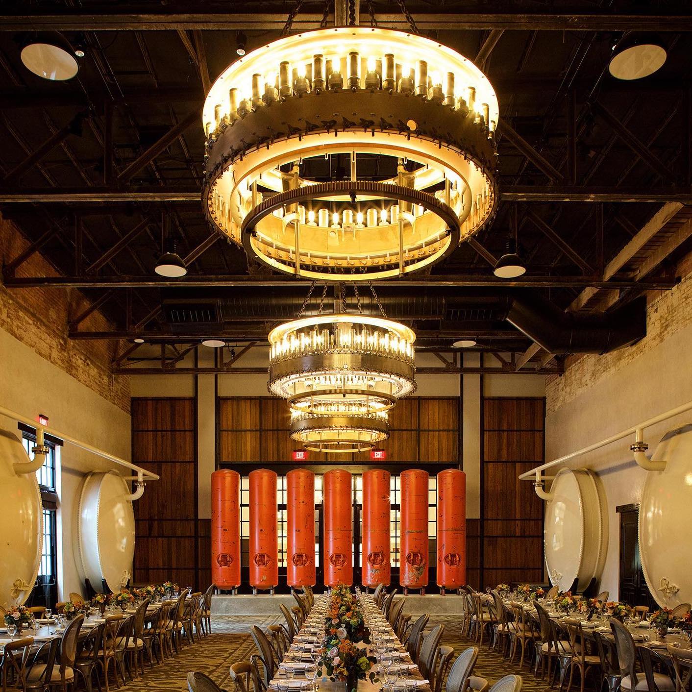 Elephant Cellar’s glowing chandeliers and banquet tables